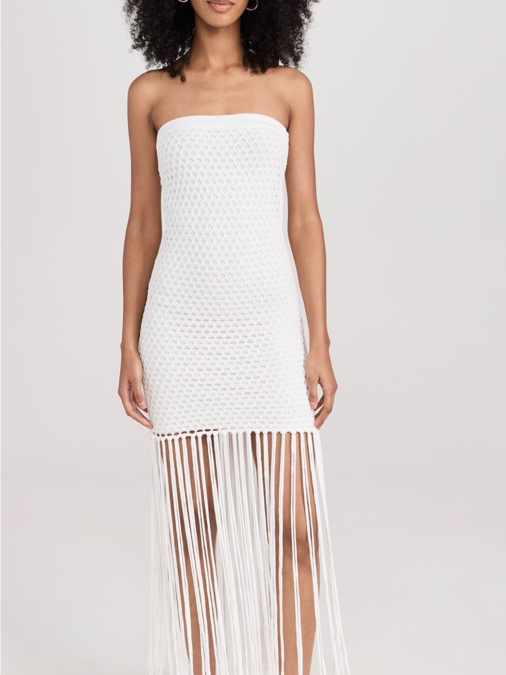 PQ Swim | Vanessa Strapless White Crochet Fringe Maxi Dress